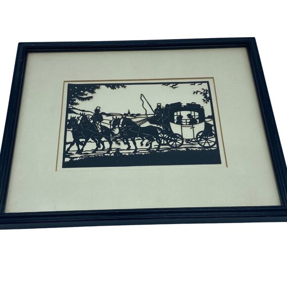 Vtg Marshall Field & Company Framed Horse-Drawn Carriage Silhouette Art Signed - Picture 2 of 6